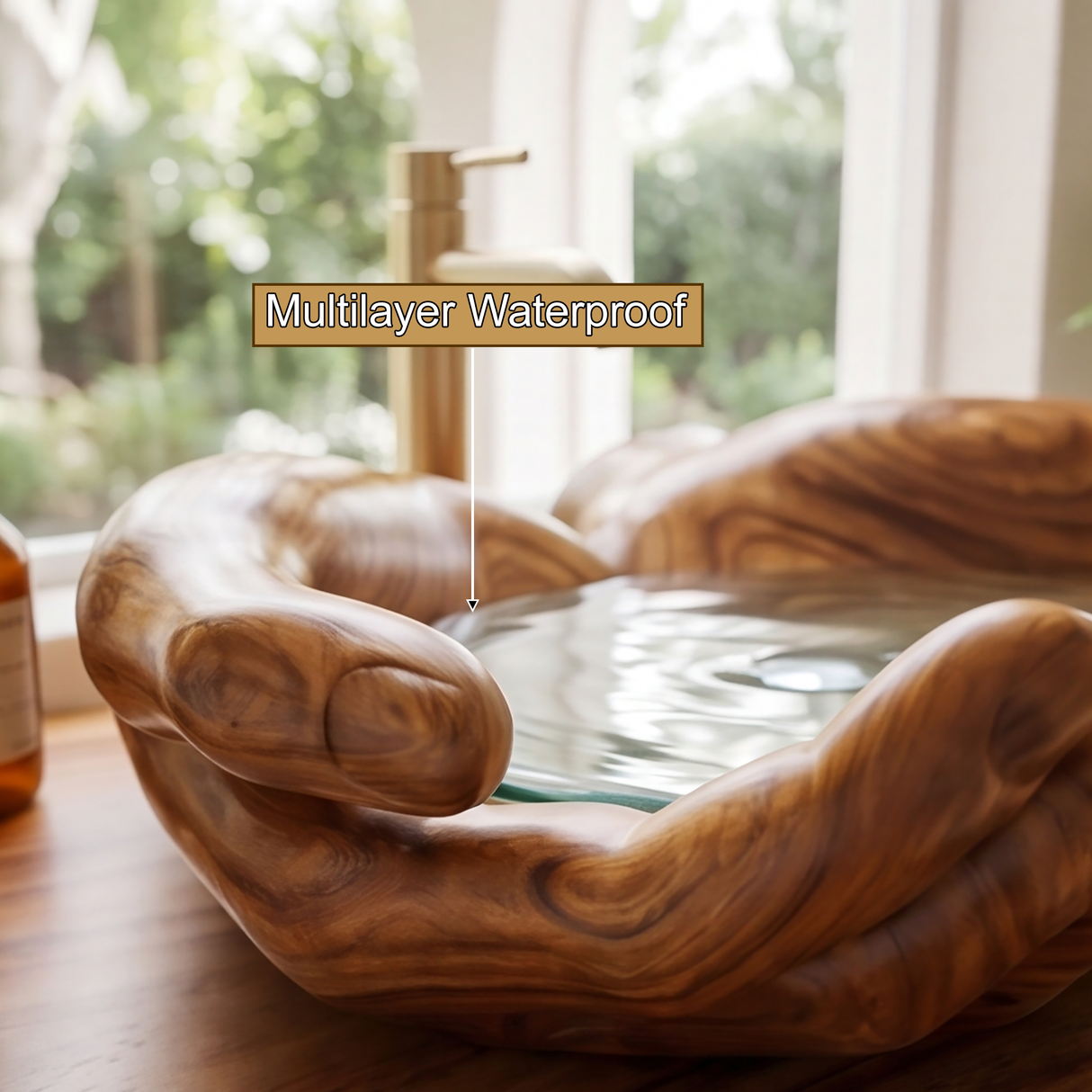 Solvara Handcrafted Solid Wood Hands-Shaped Vessel Sink