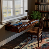 Solvaren Live Edge Solid Wood Floating Desk with Drawers