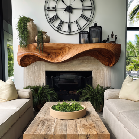 Solvaryn Sculpted Solid Wood Fireplace Mantel Shelf - Timberustic Fireplace Mantel Shelf