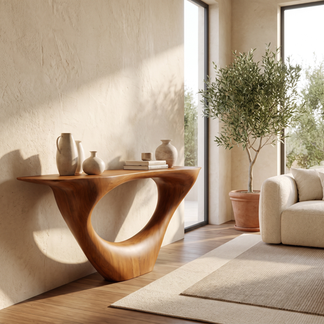 Solvayne Sculpted Solid Wood Console Table Brown - Timberustic Console Table