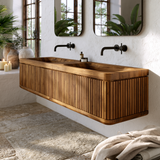 Solvayne Sculpted Solid Wood Floating Bathroom Vanity with Integrated Sinks and Drawers