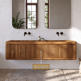 Solvayne Sculpted Solid Wood Floating Bathroom Vanity with Integrated Sinks and Drawers