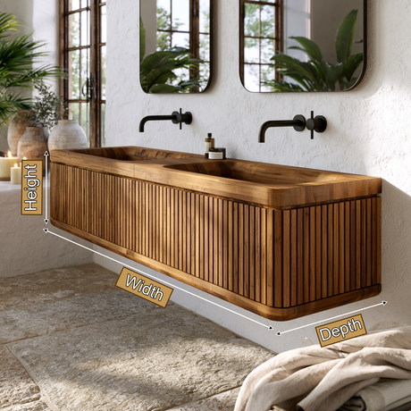 Solvayne Sculpted Solid Wood Floating Bathroom Vanity with Integrated Sinks and Drawers - Timberustic Floating Bathroom Vanity with Integrated Sink and Drawers
