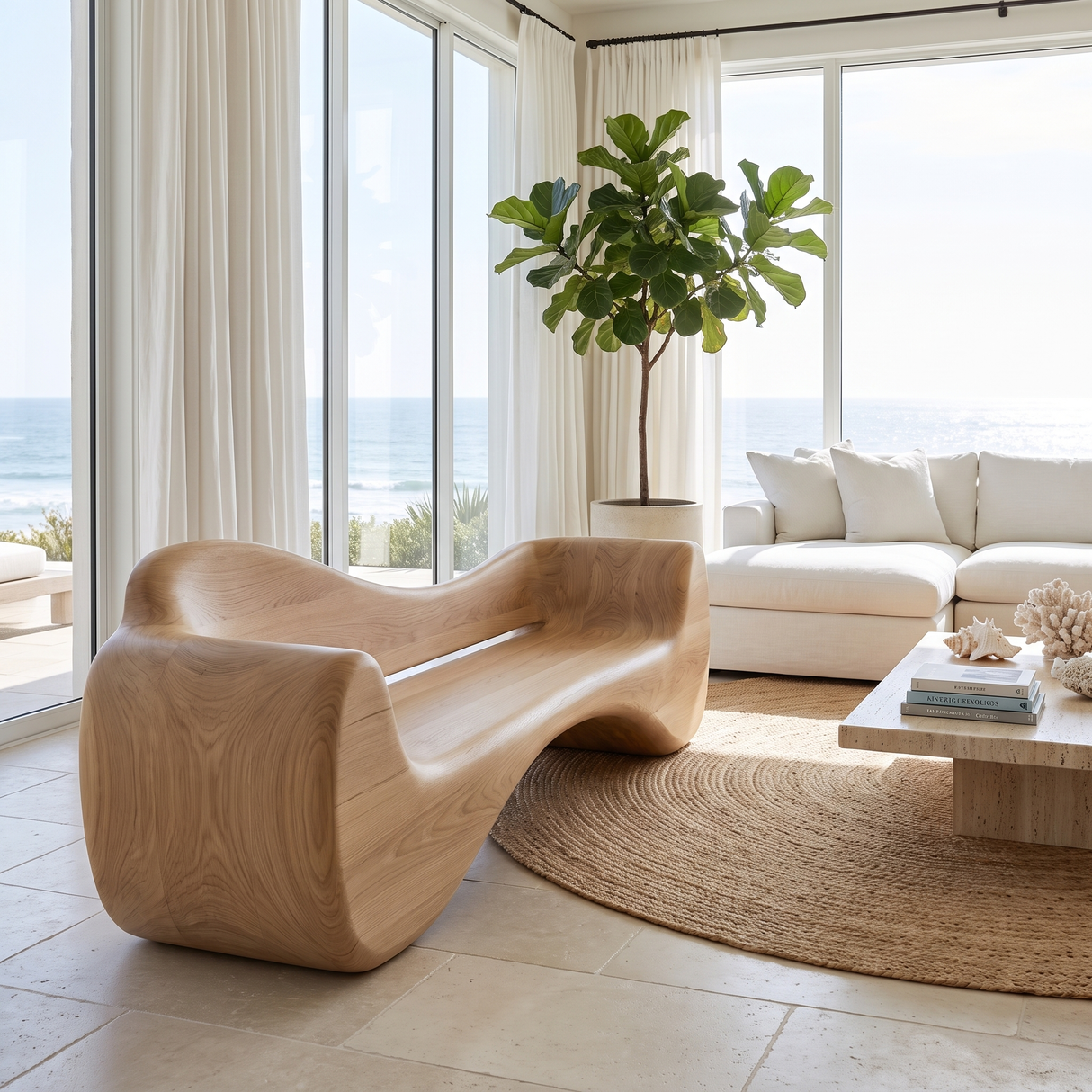 Solvayne Sculpted Solid Wood Sofa Natural Oak - Timberustic Sofa