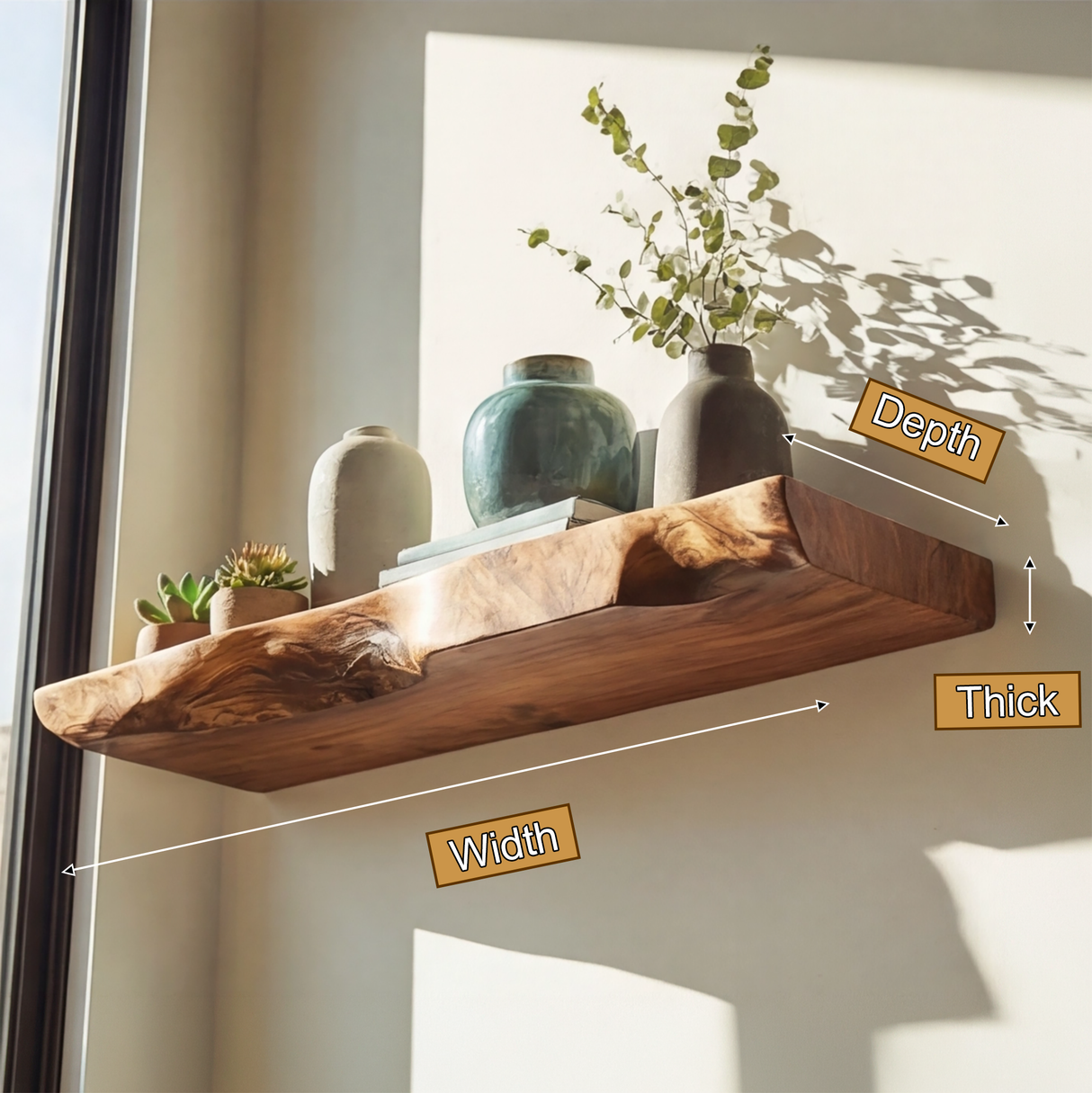 Solvra Live Edge Solid Wood Floating Shelf SPA235456 - Timberustic Floating Shelf