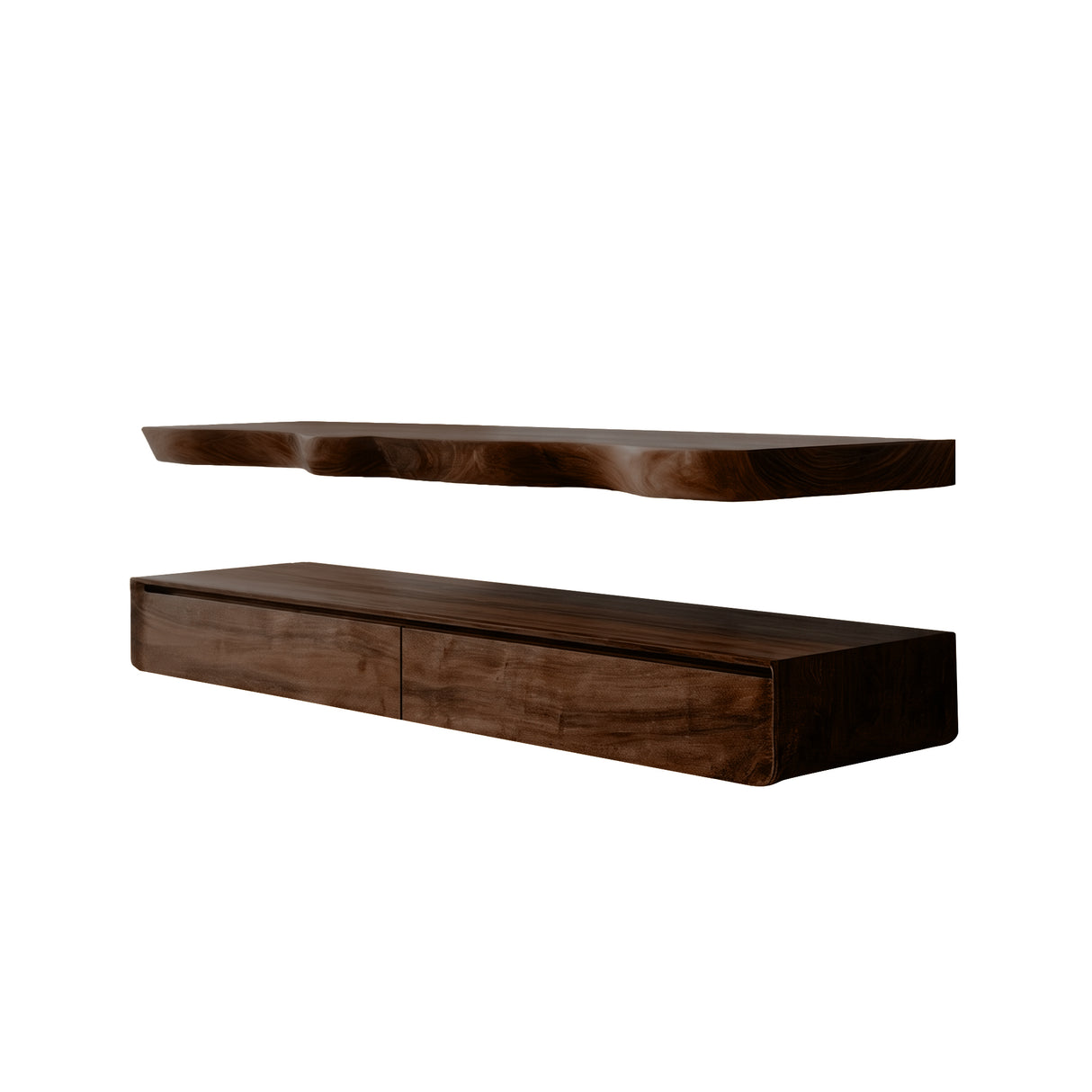 Solvren Live Edge Solid Wood Floating Bathroom Vanity with Drawers Dark Walnut - Timberustic Floating Bathroom Vanity With Drawers