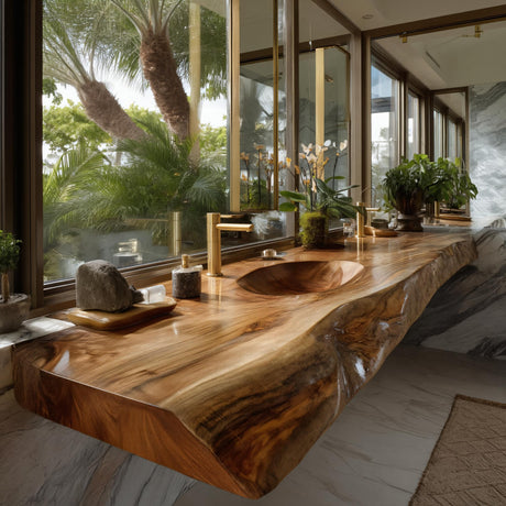 Solvren Live Edge Solid Wood Floating Bathroom Vanity with Integrated Sink SPA226266 - Timberustic Floating Bathroom Vanity with Integrated Sink