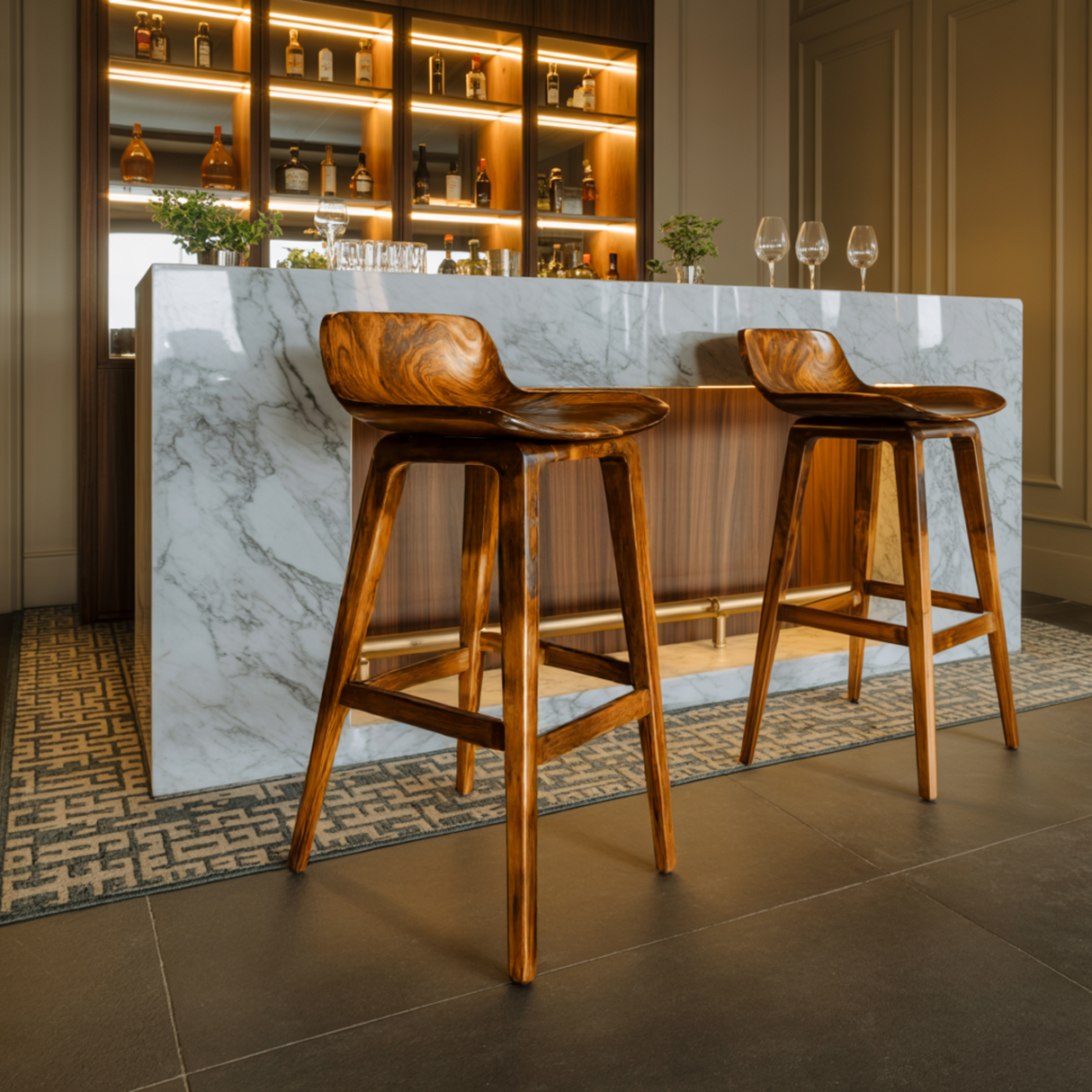 Solvyn Curve Solid Wood Bar Stool - Timberustic Bar Stool