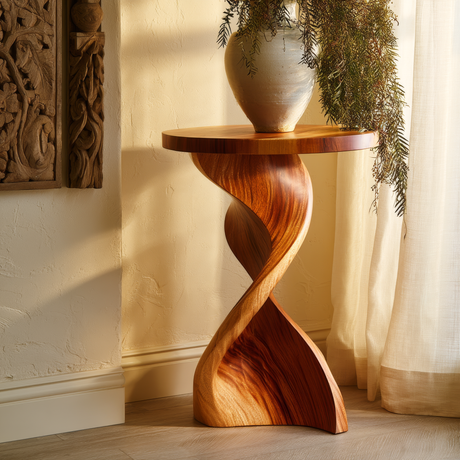 Solvyn Sculpted Solid Wood Pedestal Stand - Timberustic Pedestal Stand