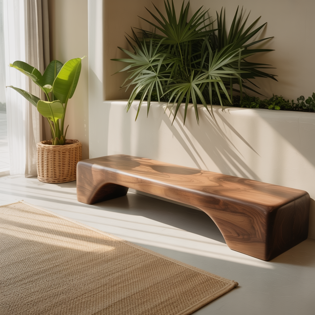 Sona Minimalist Organic Solid Wood Bench | Modern Zen Indoor Seating ...