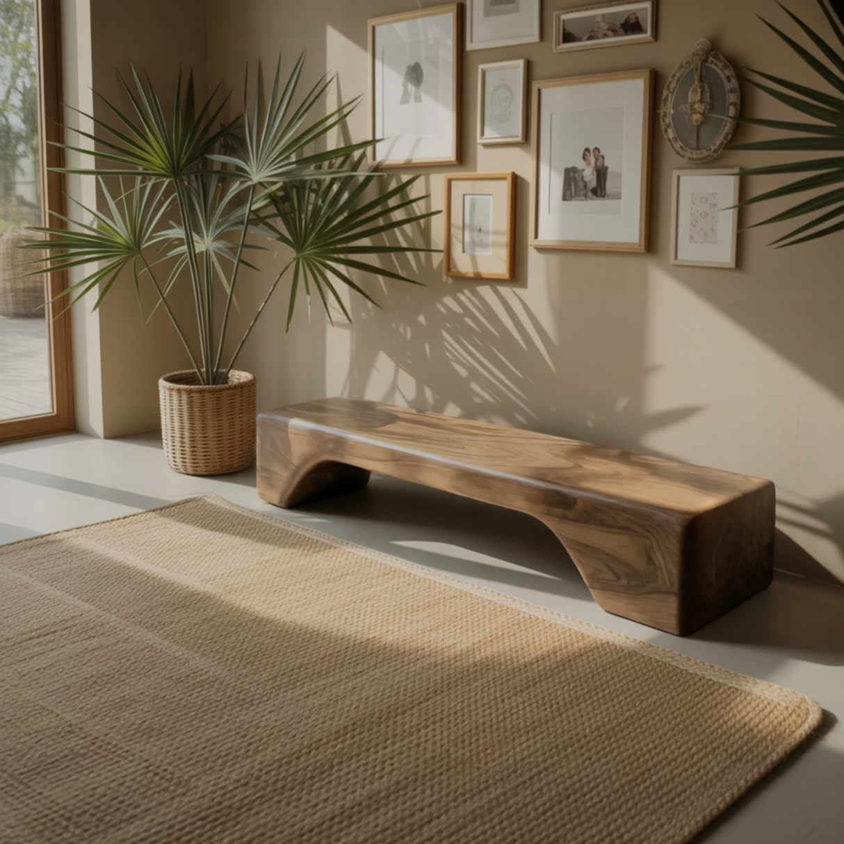 Sona Minimalist Organic Solid Wood Bench