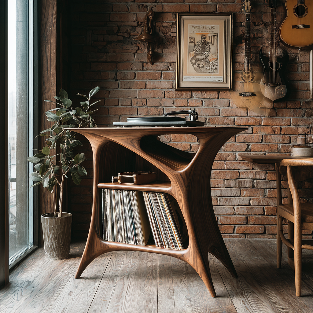Sonara Sculpted Solid Wood Record Player Stand