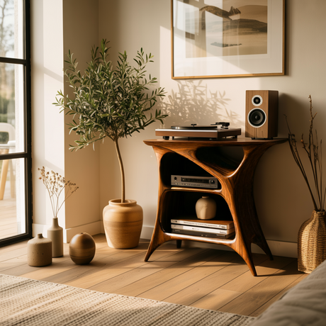 Sonara Sculpted Solid Wood Record Player Stand