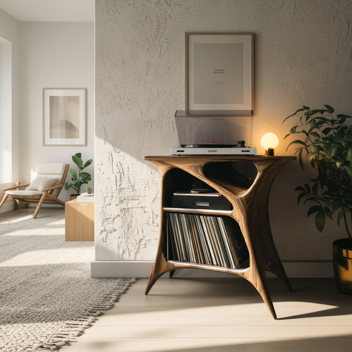 Sonara Sculpted Solid Wood Record Player Stand