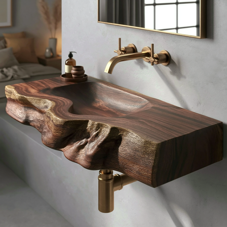 Stonebrook Handcrafted Live Edge Solid Wood Floating Bathroom Vanity with Integrated Sink - Timberustic Floating Bathroom Vanity with Integrated Sink
