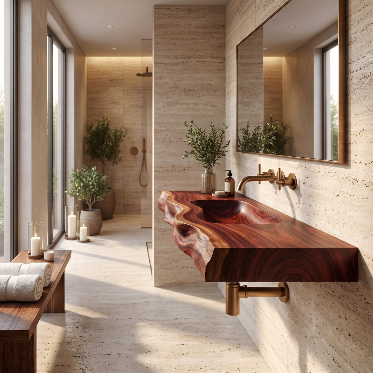 Stonebrook Handcrafted Live Edge Solid Wood Floating Bathroom Vanity with Integrated Sink