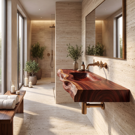 Stonebrook Handcrafted Live Edge Solid Wood Floating Bathroom Vanity with Integrated Sink Mahogany - Timberustic Floating Bathroom Vanity with Integrated Sink