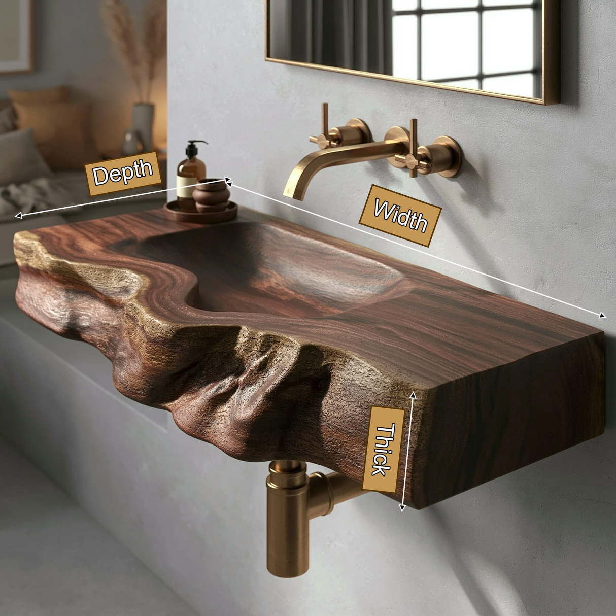 Stonebrook Handcrafted Live Edge Solid Wood Floating Bathroom Vanity with Integrated Sink