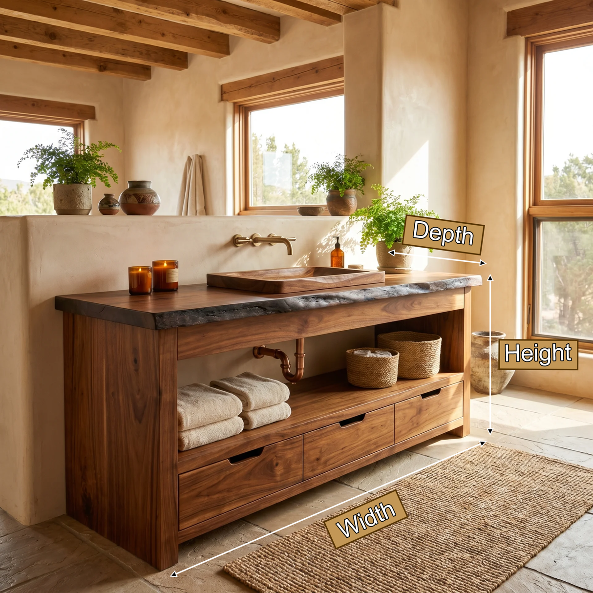 Stonebrook Live Edge Solid Wood Freestanding Bathroom Vanity with Drawers