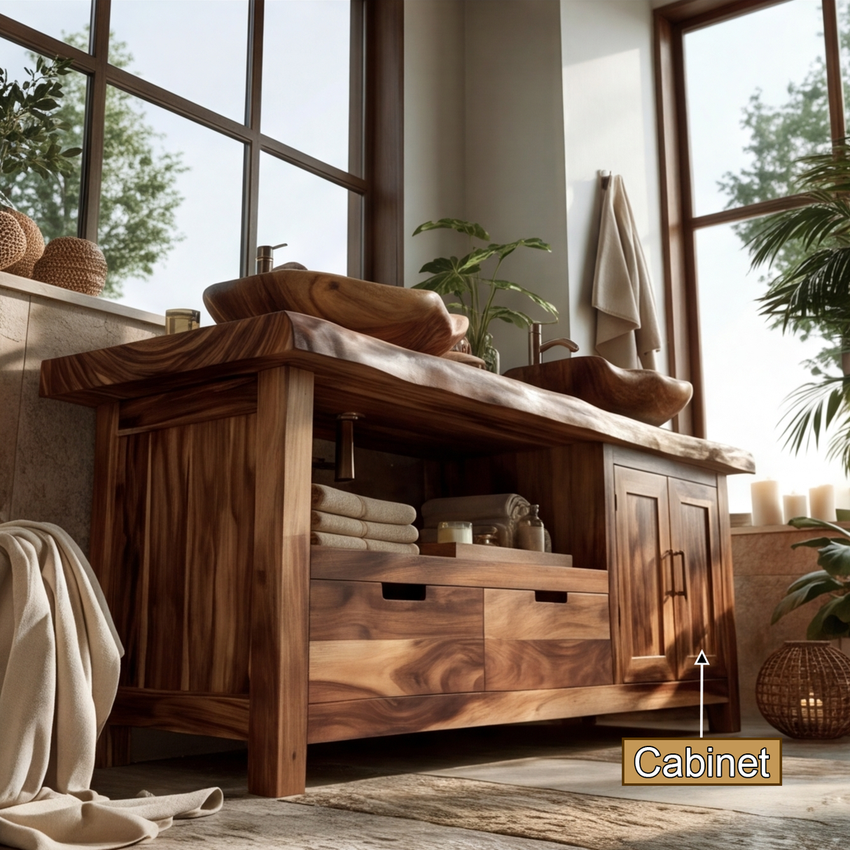 Stonegrove Live Edge Solid Wood Freestanding Bathroom Vanity With Cabinet