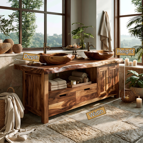 Stonegrove Live Edge Solid Wood Freestanding Bathroom Vanity With Cabinet - Timberustic Freestanding Bathroom Vanity with Cabinet