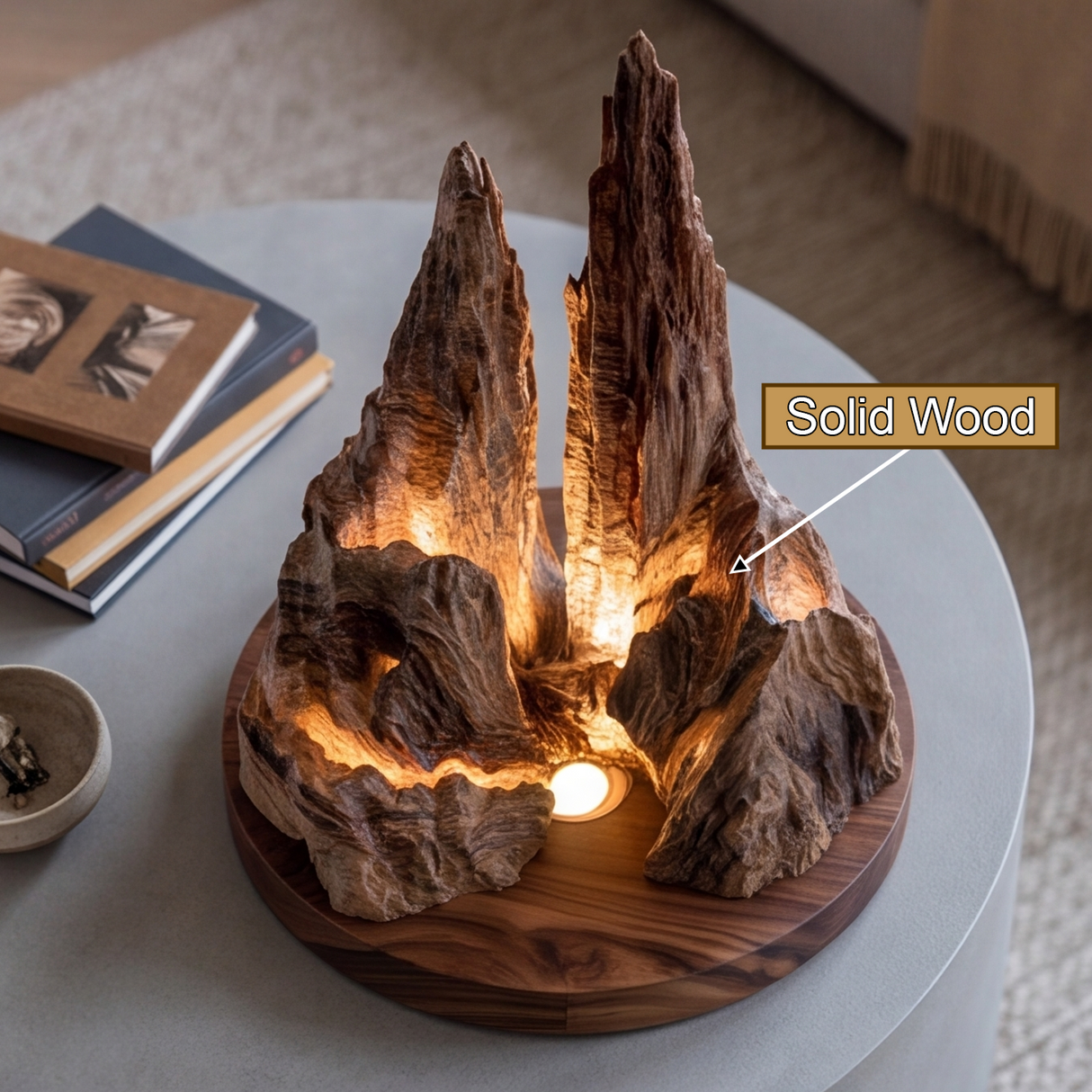 Stoneveil Sculpted Solid Wood Mountain Table Lamp SPA080772