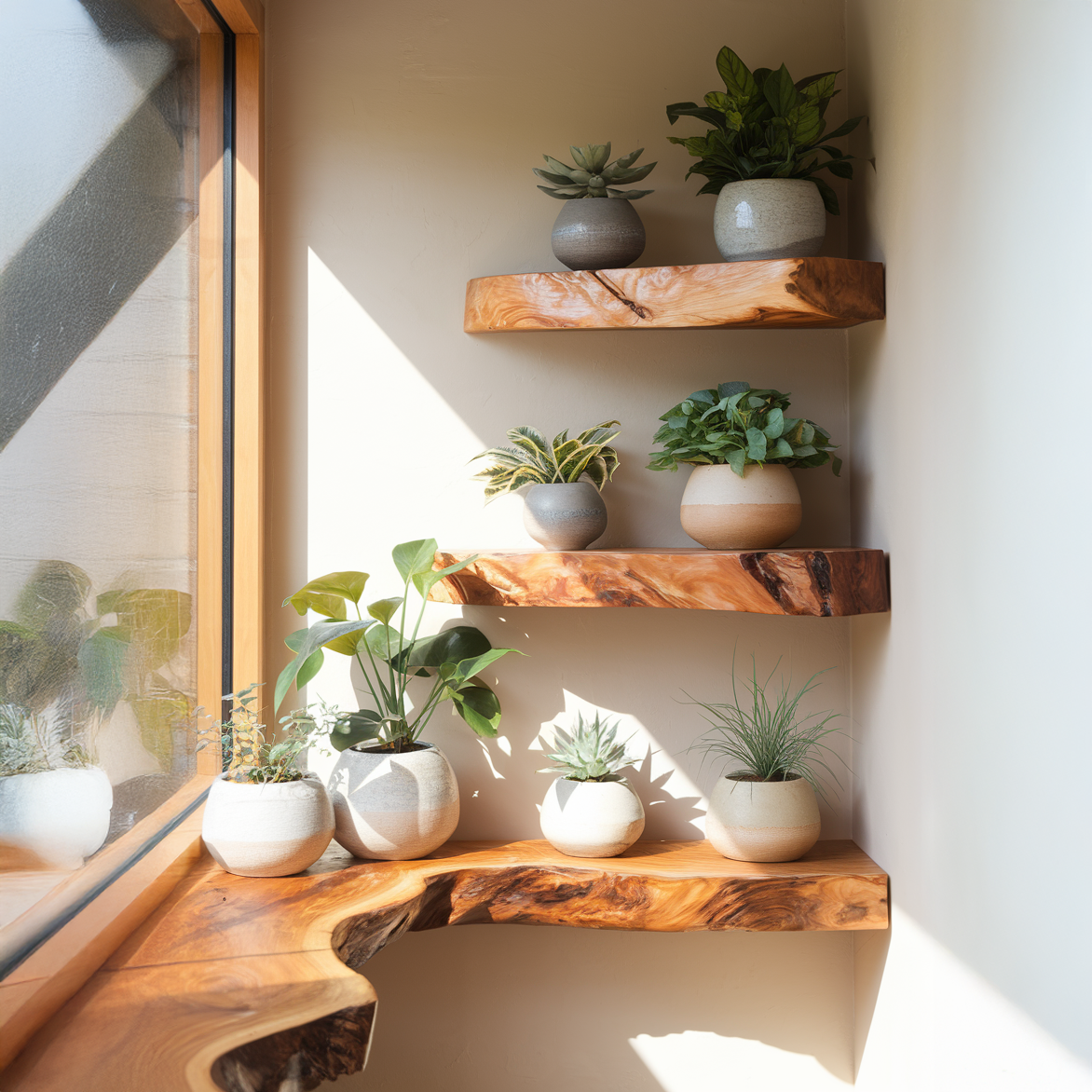 Sunbend Live Edge Solid Wood Corner Floating Shelf