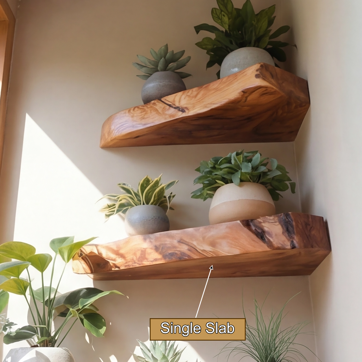 Sunbend Live Edge Solid Wood Corner Floating Shelf - TimbeRustic Floating Shelf