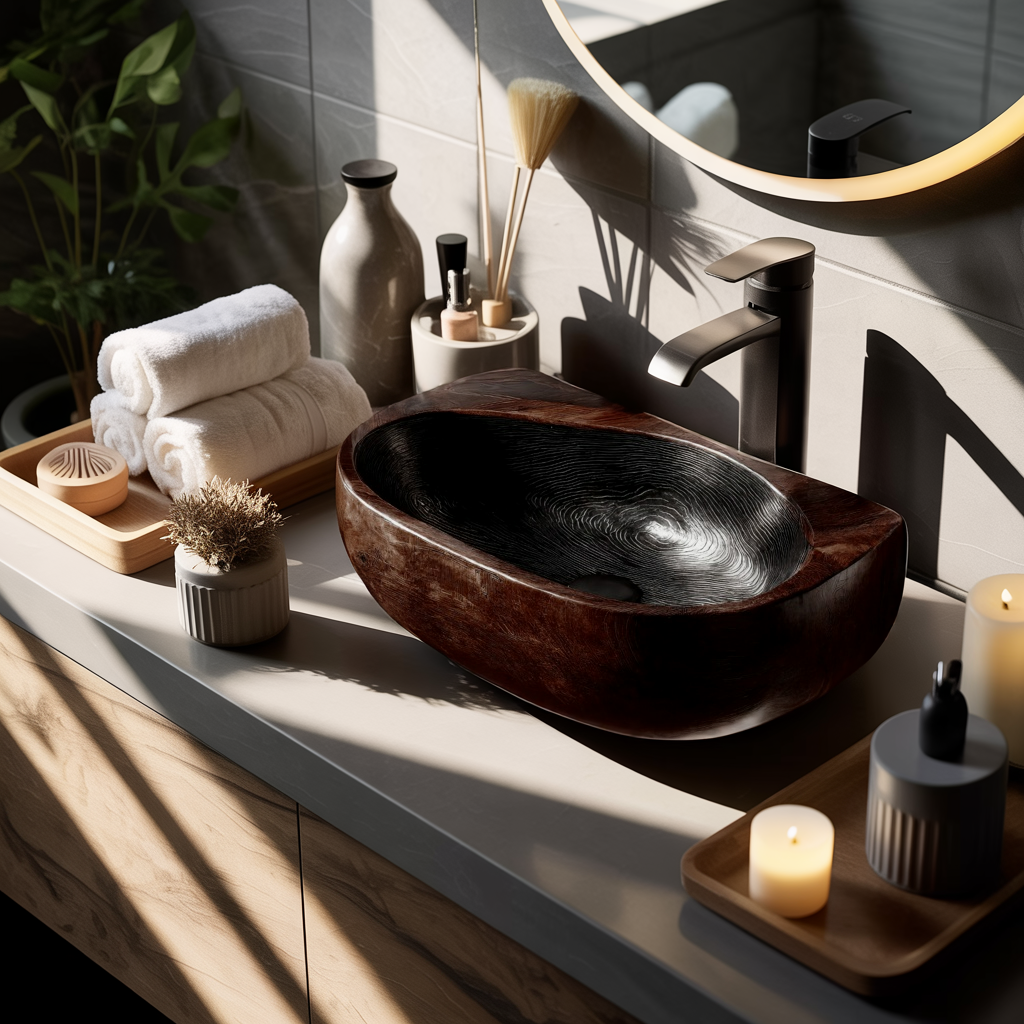 Swirlcrest Sculpted Solid Wood Vessel Sink