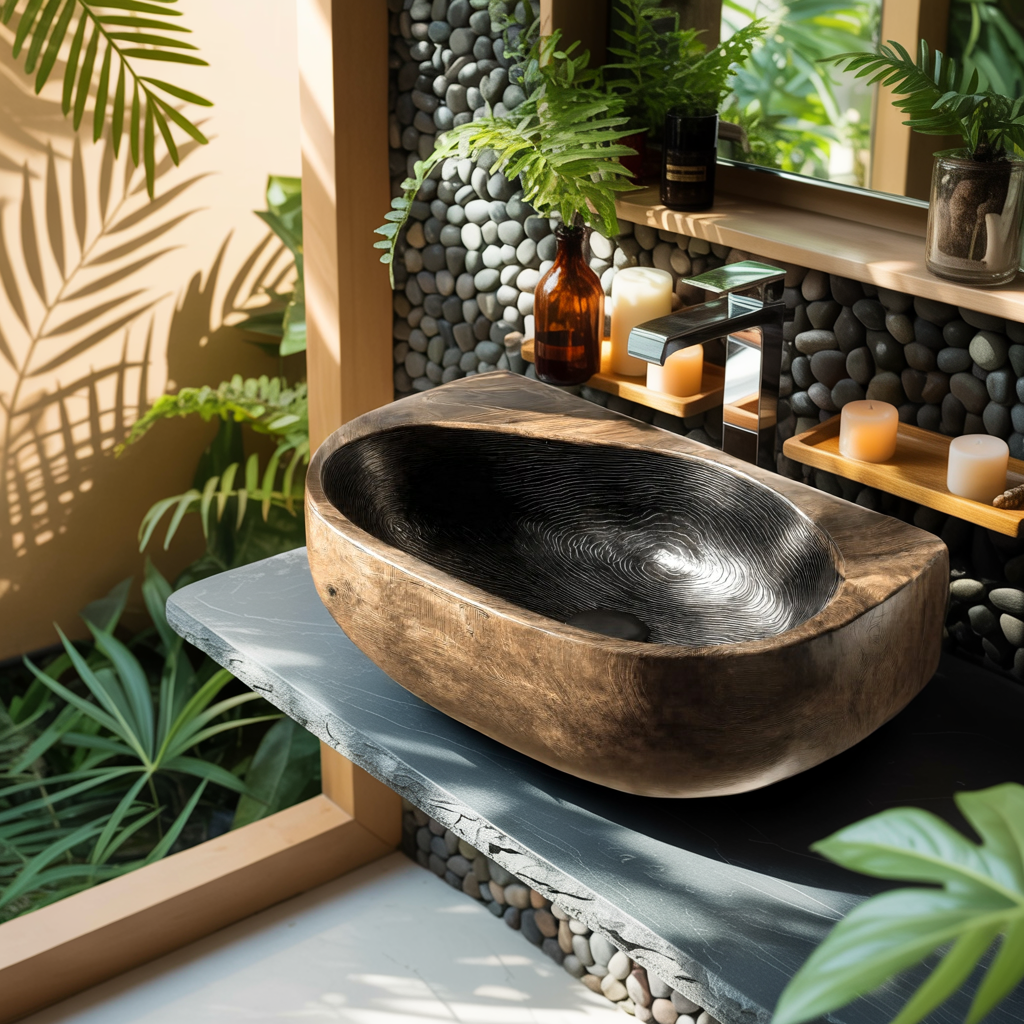 Swirlcrest Sculpted Solid Wood Vessel Sink