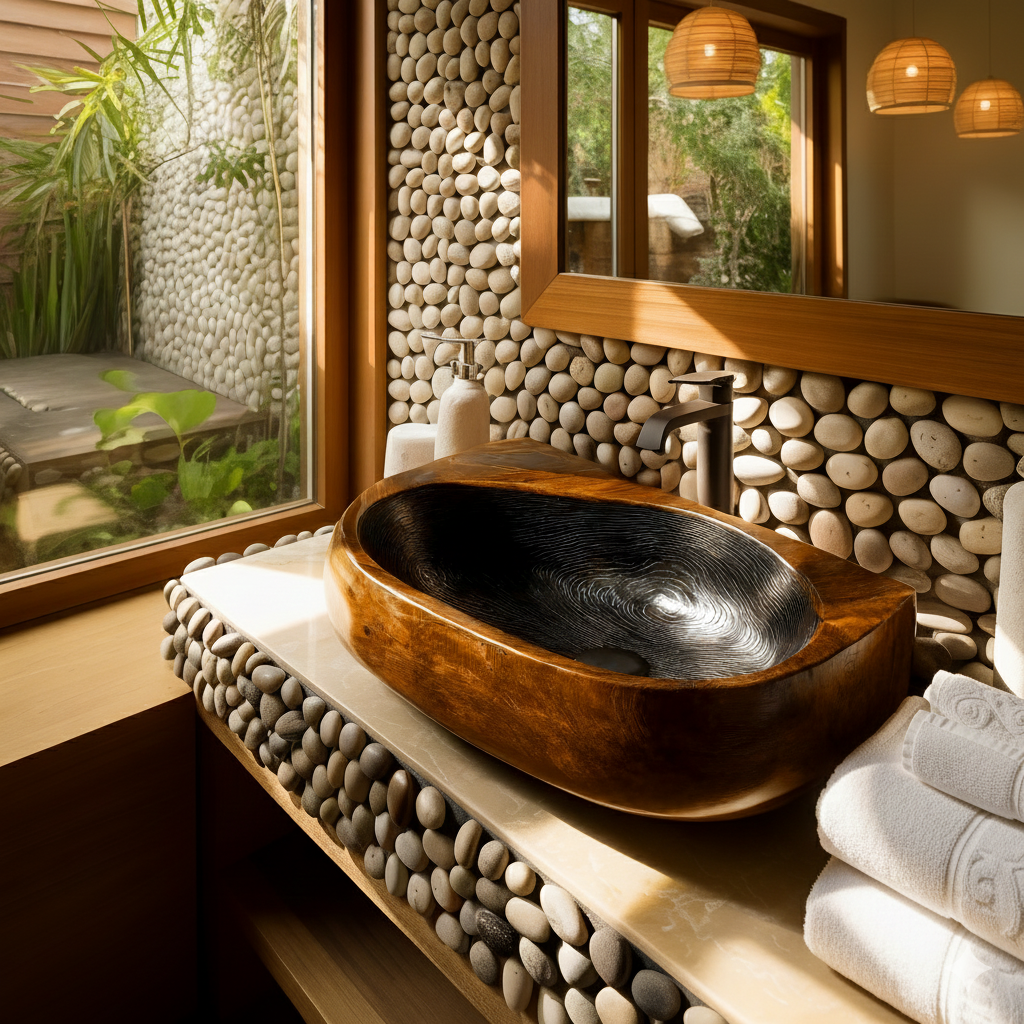 Swirlcrest Sculpted Solid Wood Vessel Sink