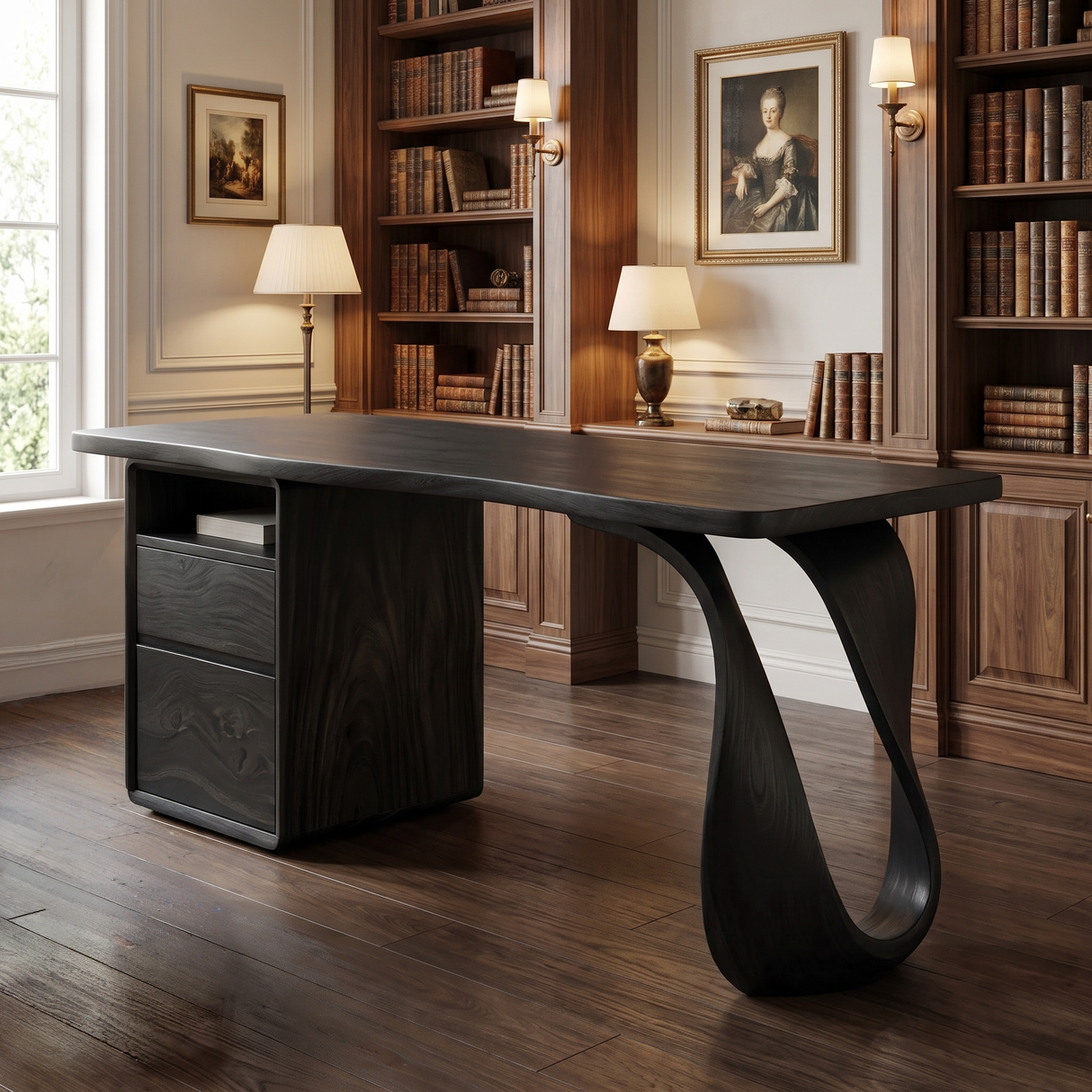 Sylthera Handcrafted Solid Wood Desk with Drawers Black - Timberustic Desk With Drawers