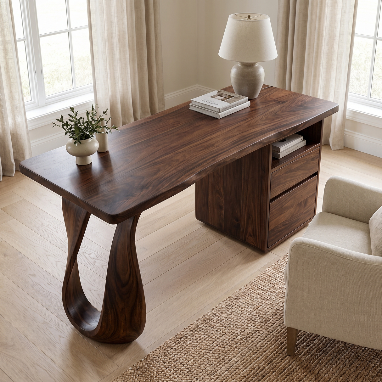 Sylthera Handcrafted Solid Wood Desk with Drawers Dark Walnut - Timberustic Desk With Drawers