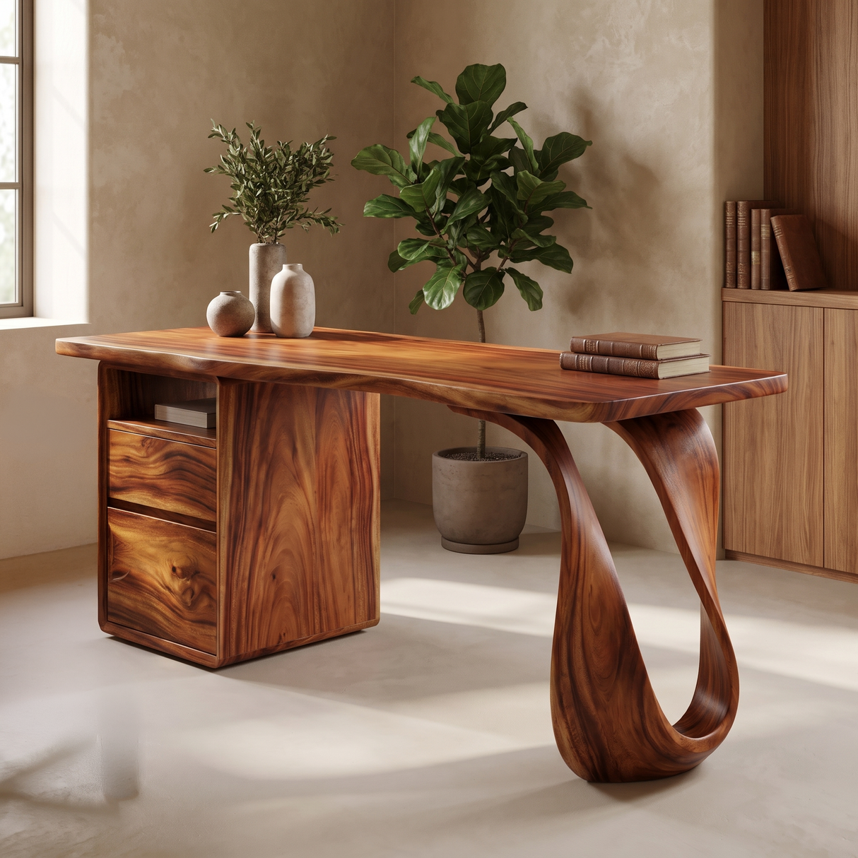 Sylthera Handcrafted Solid Wood Desk with Drawers Mahogany - Timberustic Desk With Drawers