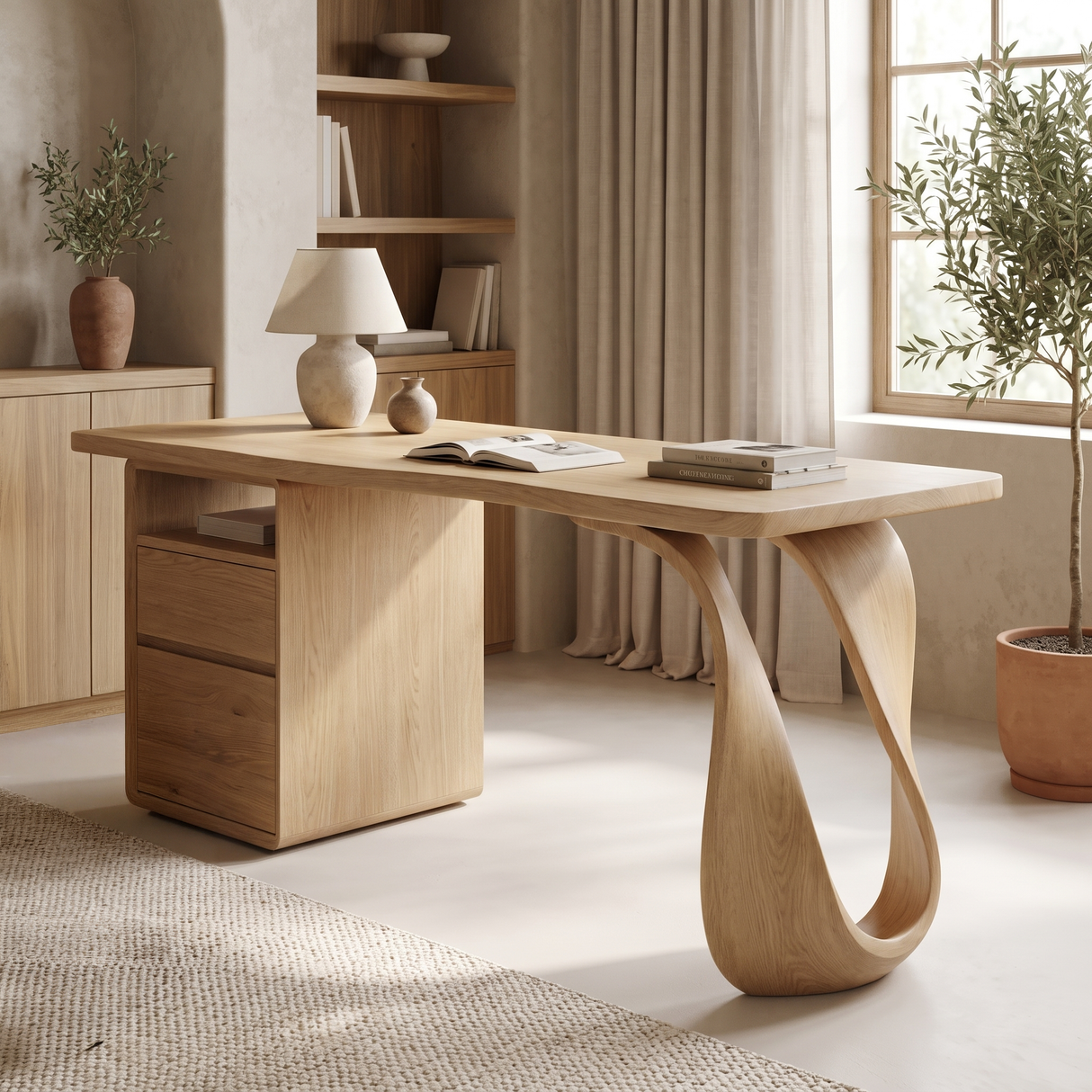 Sylthera Handcrafted Solid Wood Desk with Drawers Natural Oak - Timberustic Desk With Drawers