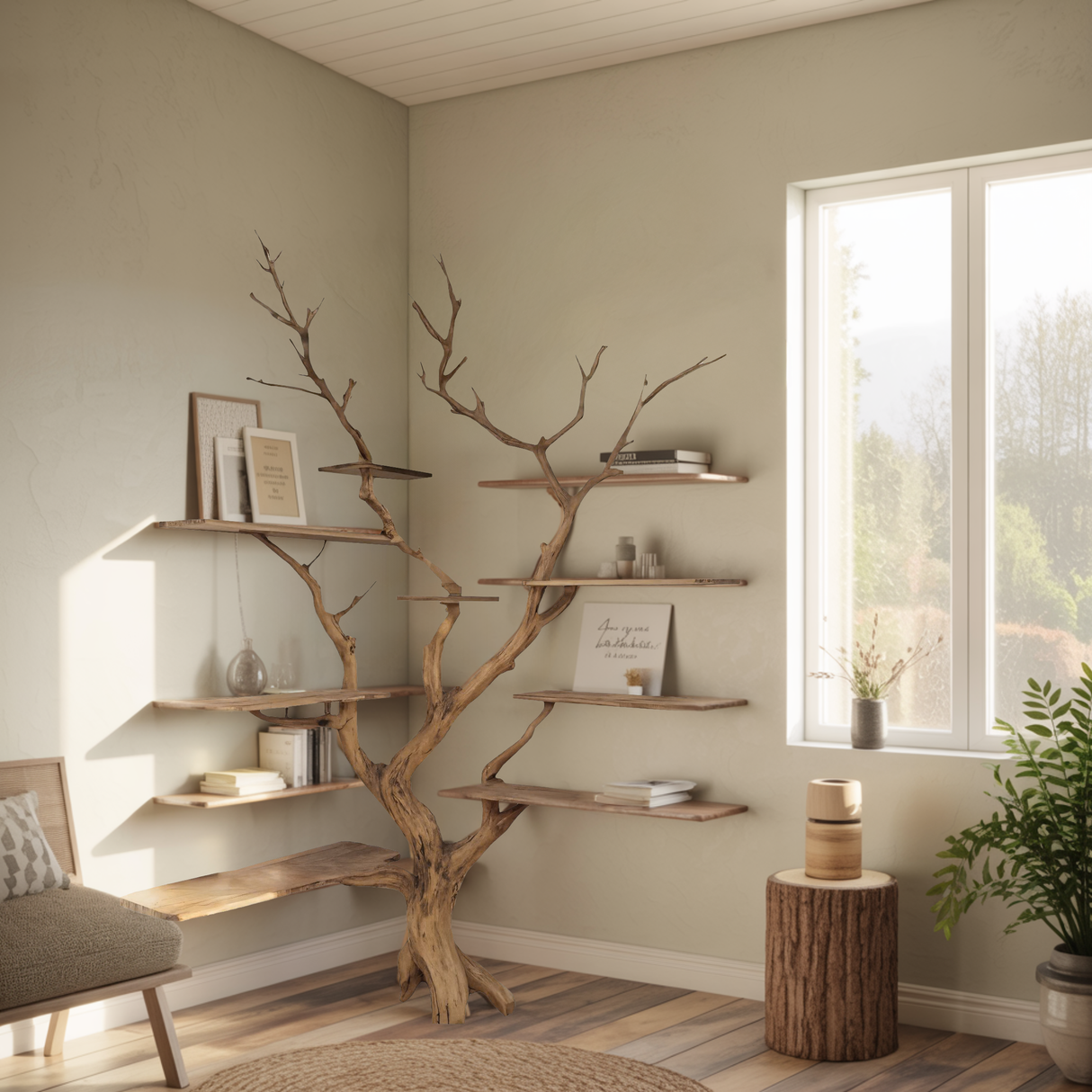 Sylva Organic Modern Solid Wood Tree Bookshelf