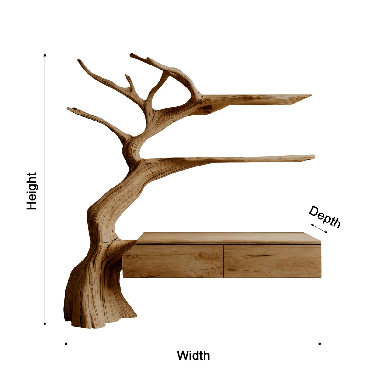Sylvan Branch Live Edge Handcrafted Wood Floating Bathroom Vanity with Tree Shelves