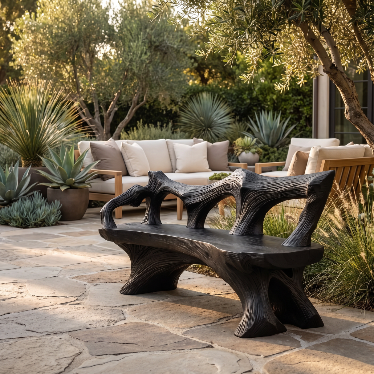 Sylvane Sculpted Solid Wood Outdoor Bench Black - Timberustic Bench