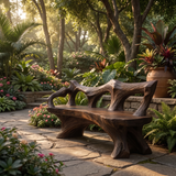 Sylvane Sculpted Solid Wood Outdoor Bench Dark Walnut - Timberustic Bench