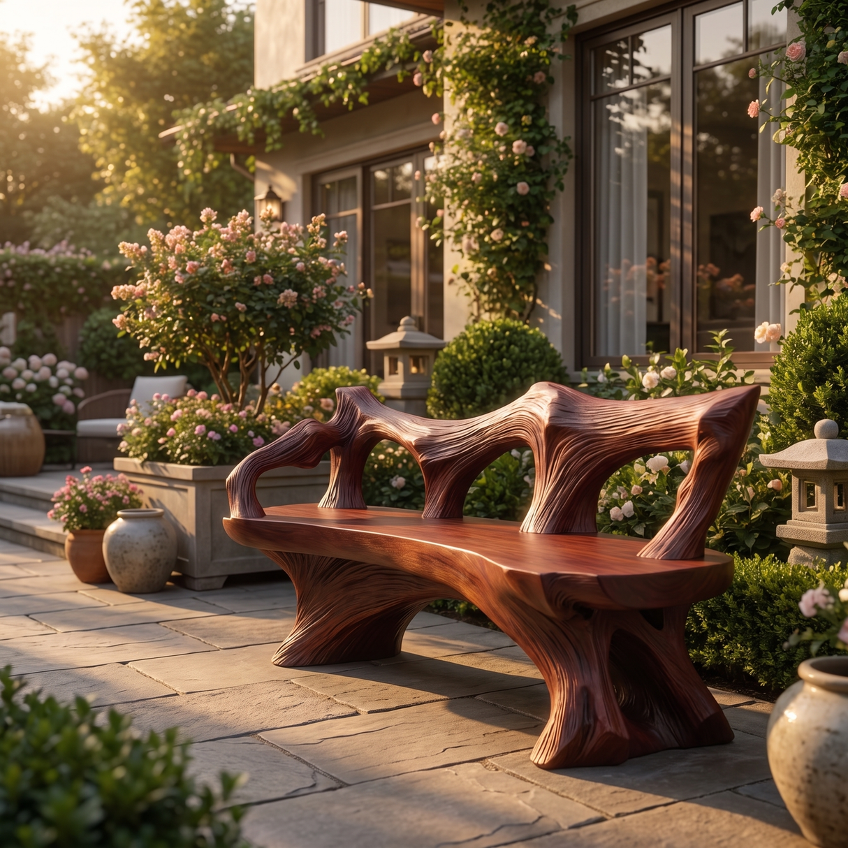 Sylvane Sculpted Solid Wood Outdoor Bench Mahogany - Timberustic Bench