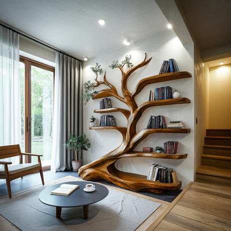 Sylvara Flow Handcrafted Live Edge Tree Bookshelf