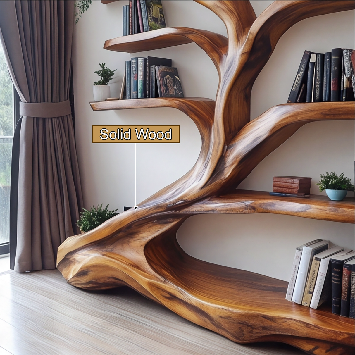 Sylvara Flow Handcrafted Live Edge Tree Bookshelf - Timberustic Tree Bookshelf