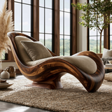 Sylvara Handcrafted Sculpted Solid Wood Chaise Lounge