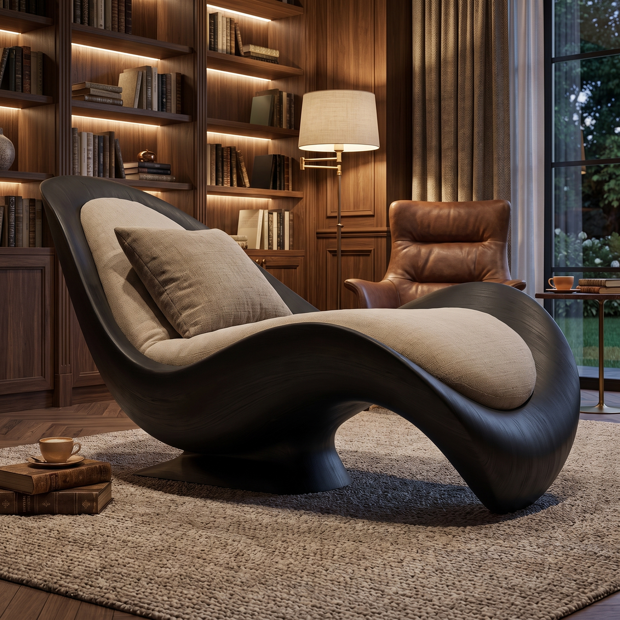 Sylvara Handcrafted Sculpted Solid Wood Chaise Lounge