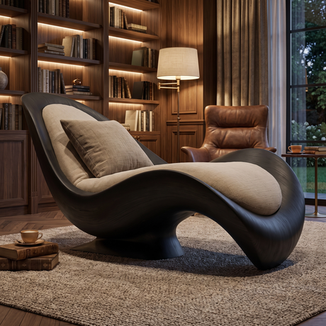 Sylvara Handcrafted Sculpted Solid Wood Chaise Lounge Black - Timberustic Chaise Lounge