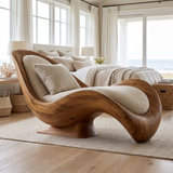 Sylvara Handcrafted Sculpted Solid Wood Chaise Lounge