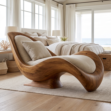 Sylvara Handcrafted Sculpted Solid Wood Chaise Lounge Brown - Timberustic Chaise Lounge