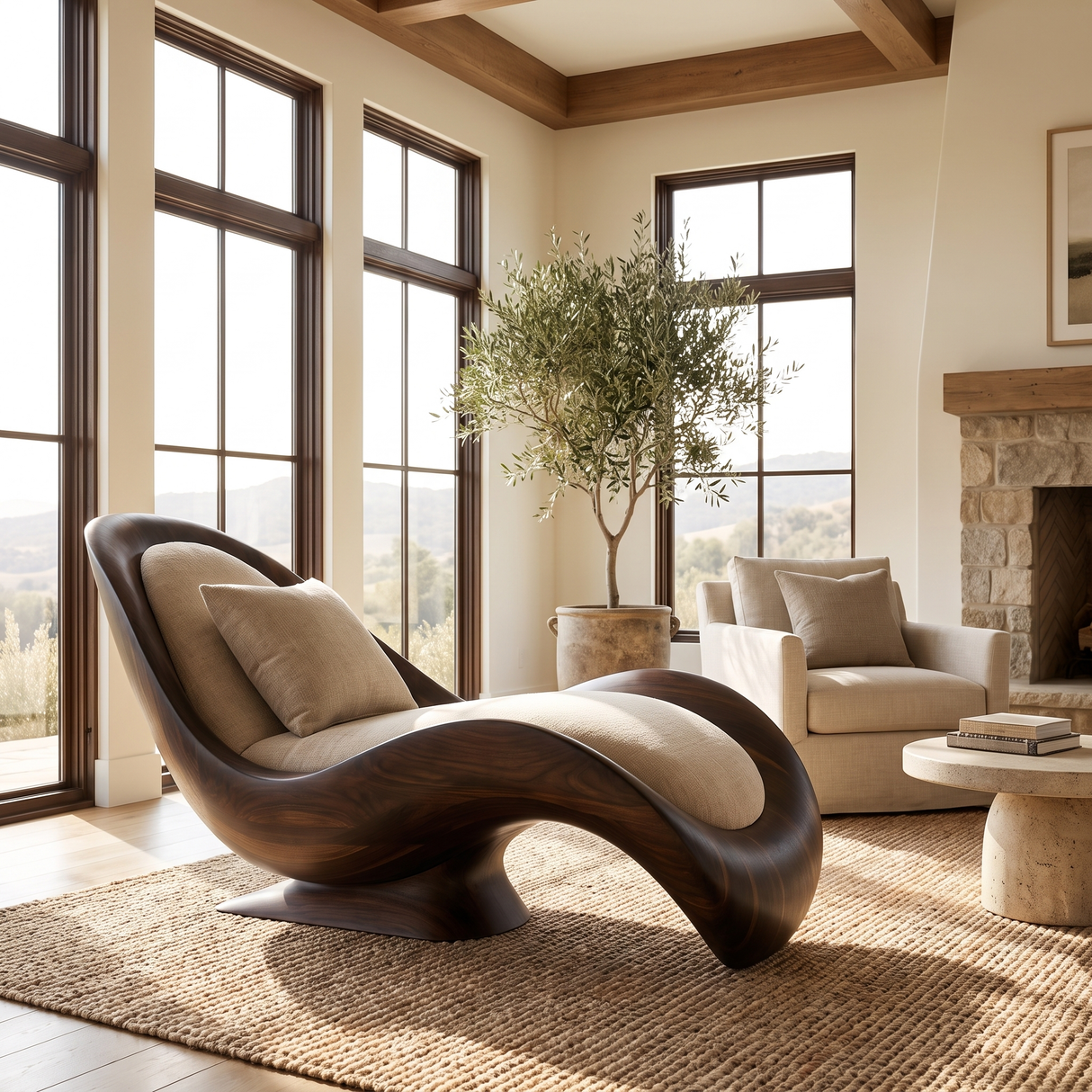 Sylvara Handcrafted Sculpted Solid Wood Chaise Lounge