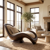 Sylvara Handcrafted Sculpted Solid Wood Chaise Lounge