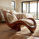 Sylvara Handcrafted Sculpted Solid Wood Chaise Lounge
